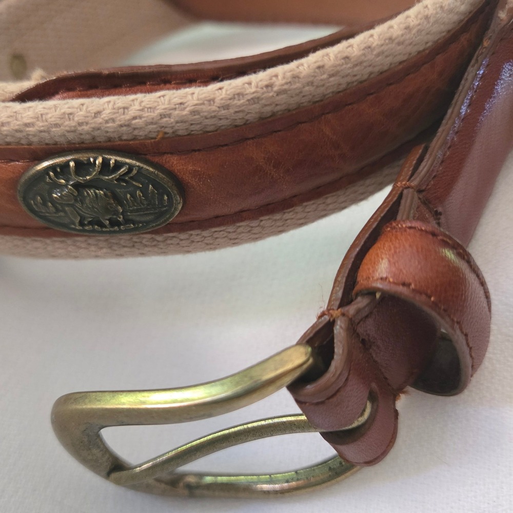 Unbranded Caribou Canvas Leather Belt Mens 34"-37" Brown Excellent